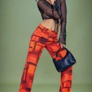 Abstract Square Print Boyfriend Fit Jeans